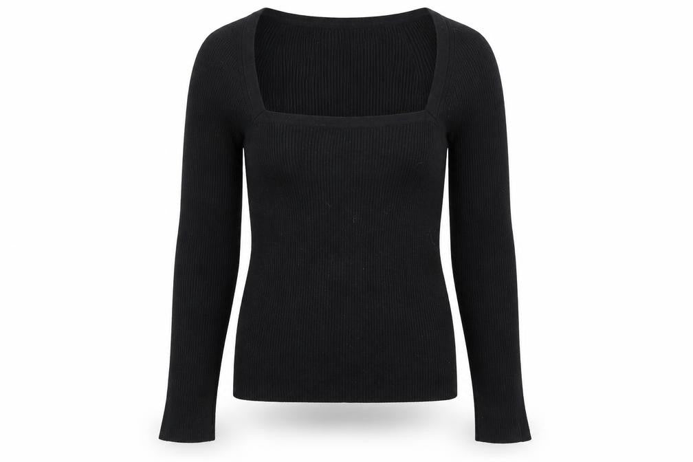 ASOS DESIGN Women's Black Slim Fit Long Sleeve Square Neck Jumper Size 10