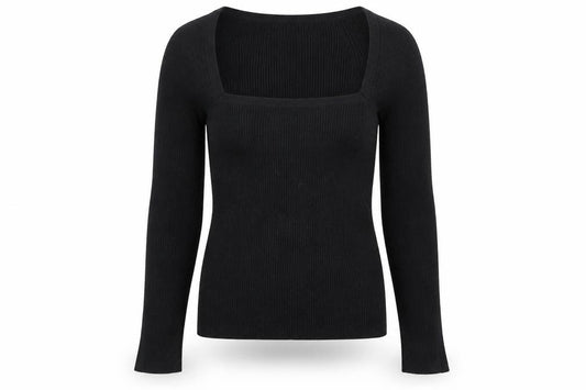 Front view of ASOS DESIGN Women's Black Slim Fit Long Sleeve Square Neck Jumper, size 10