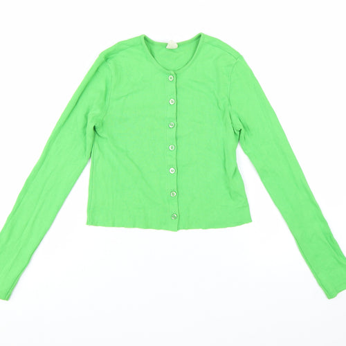 Urban Outfitters Women Green Cropped Button-Up Long Sleeve Top Size S
