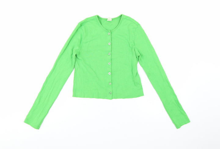 Urban Outfitters Women Green Cropped Button-Up Long Sleeve Top Size S