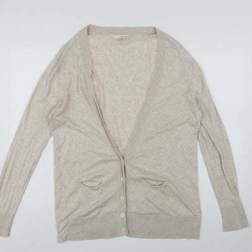 DKNY Jeans Women's Beige V-Neck Cotton Long Sleeve Cardigan L
