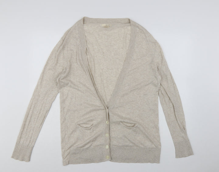 DKNY Jeans Women's Beige V-Neck Cotton Long Sleeve Cardigan L