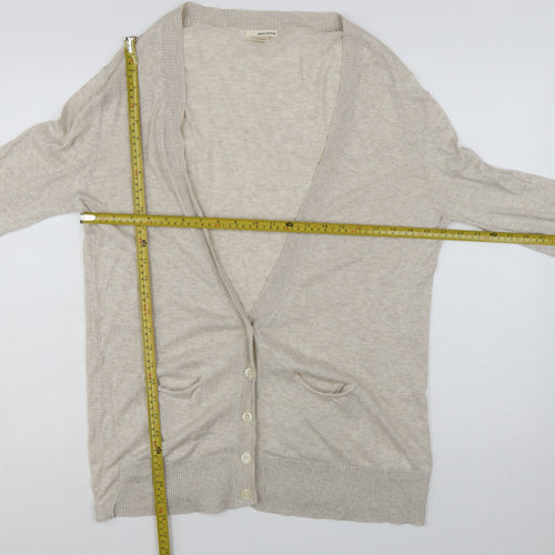 DKNY Jeans Women's Beige V-Neck Cotton Long Sleeve Cardigan L