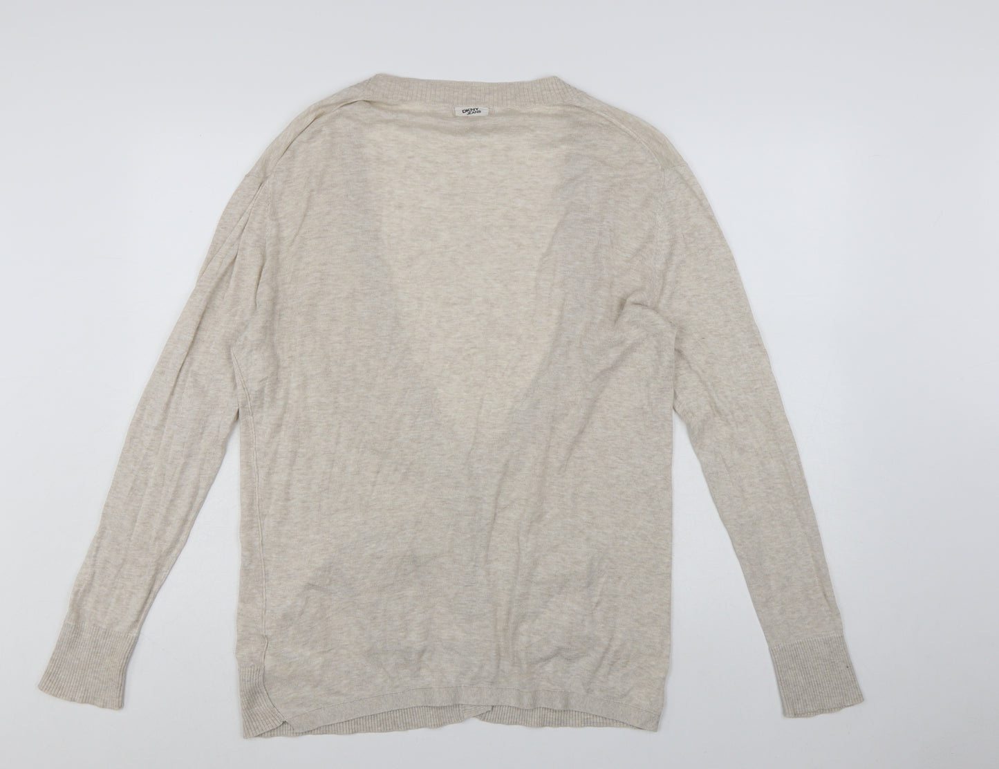 DKNY Jeans Women's Beige V-Neck Cotton Long Sleeve Cardigan L