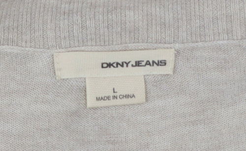 DKNY Jeans Women's Beige V-Neck Cotton Long Sleeve Cardigan L