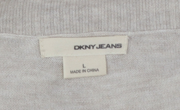 DKNY Jeans Women's Beige V-Neck Cotton Long Sleeve Cardigan L