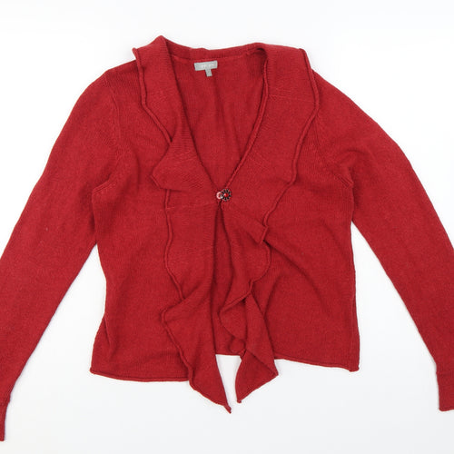 Marks and Spencer Per Una Red Ruffle Edge Cardigan Women L Silk Blend