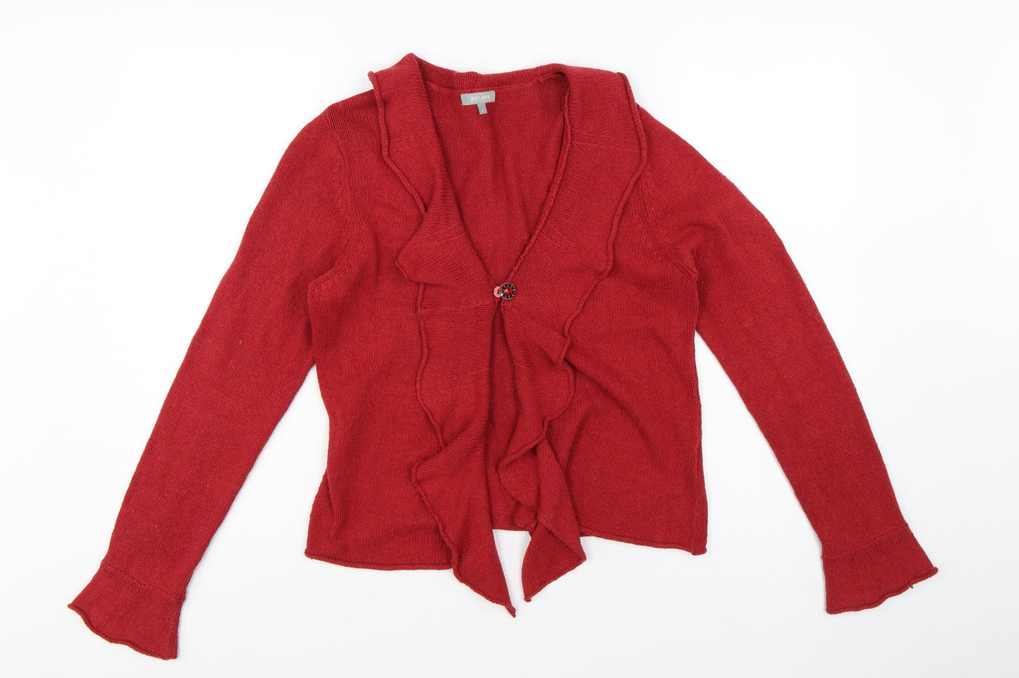 Marks and Spencer Per Una Red Ruffle Edge Cardigan Women L Silk Blend