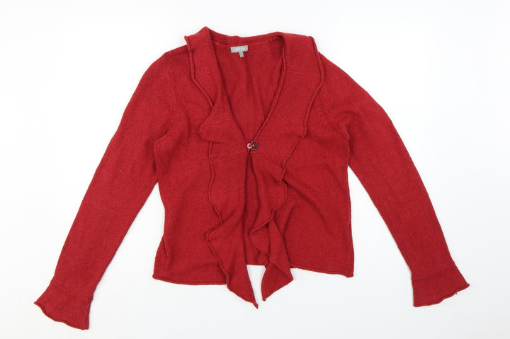 Marks and Spencer Per Una Red Ruffle Edge Cardigan Women L Silk Blend