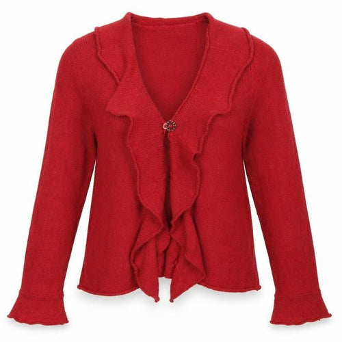Marks and Spencer Per Una Red Ruffle Edge Cardigan Women L Silk Blend