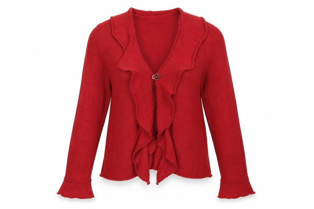 Marks and Spencer Per Una Red Ruffle Edge Cardigan Women L Silk Blend