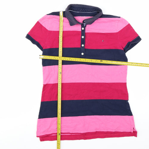 Tommy Hilfiger Women's Multicoloured Striped Polo Shirt Size M Classic Fit