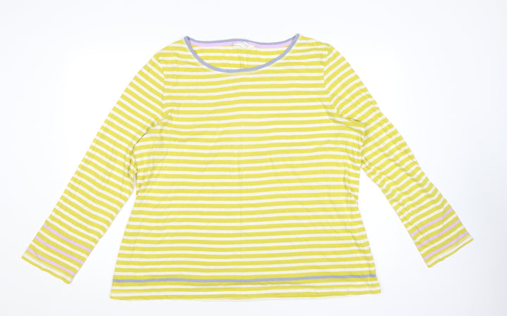 White Stuff Women Yellow Striped Long Sleeve Cotton T-Shirt UK 18