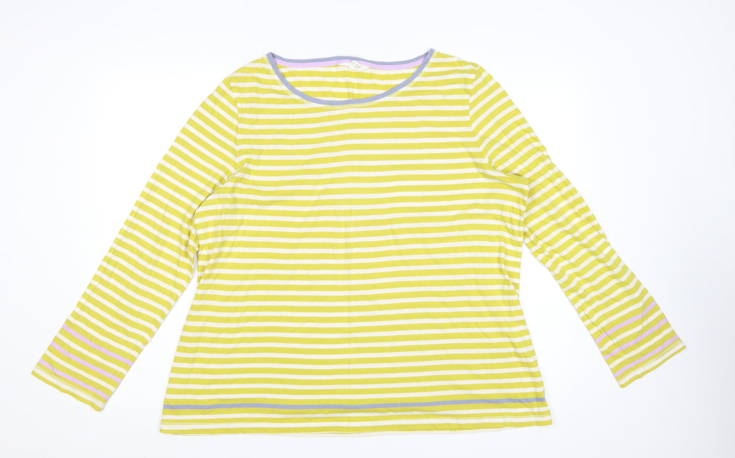 White Stuff Women Yellow Striped Long Sleeve Cotton T-Shirt UK 18