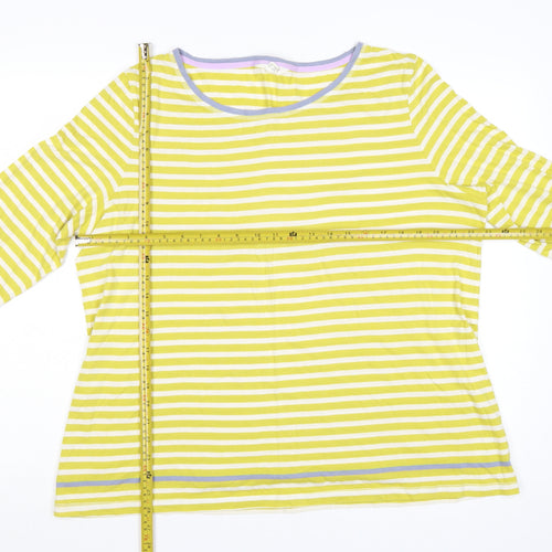 White Stuff Women Yellow Striped Long Sleeve Cotton T-Shirt UK 18