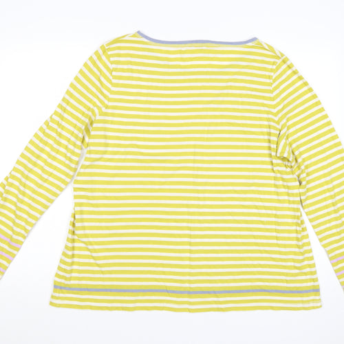 White Stuff Women Yellow Striped Long Sleeve Cotton T-Shirt UK 18