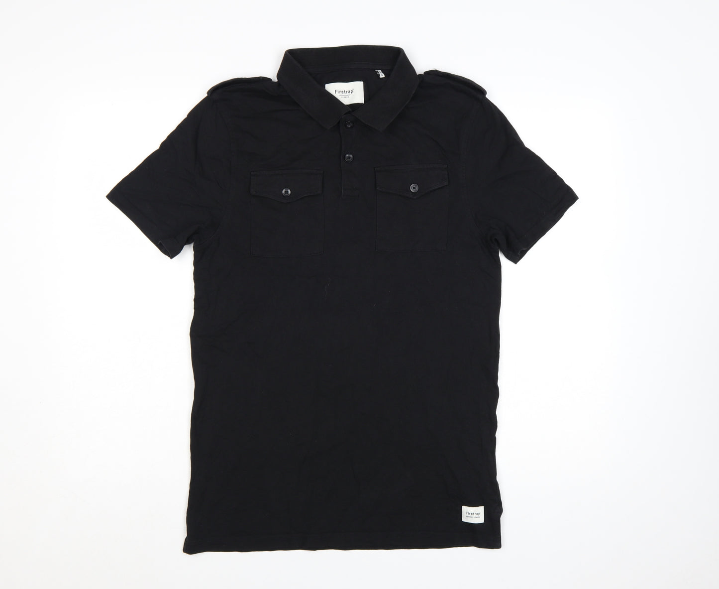 Firetrap Mens Black Cotton Short Sleeve Polo Shirt M