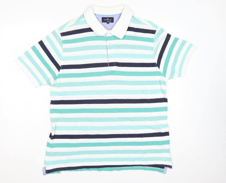 Marks and Spencer Blue Harbour Men's Blue Stripe Cotton Polo L Regular Fit
