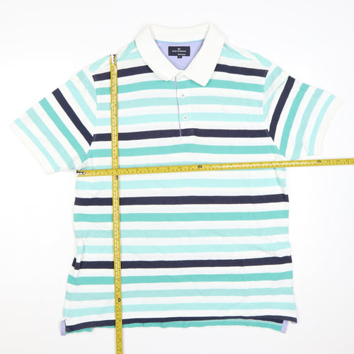 Marks and Spencer Blue Harbour Men's Blue Stripe Cotton Polo L Regular Fit