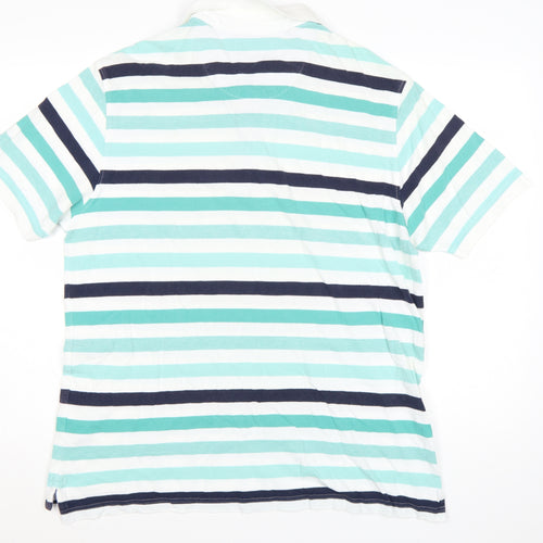 Marks and Spencer Blue Harbour Men's Blue Stripe Cotton Polo L Regular Fit
