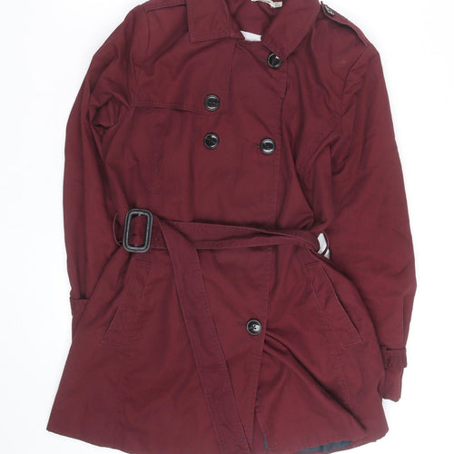 Stradivarius Women's Red Cotton Trench Coat L Belted Classic