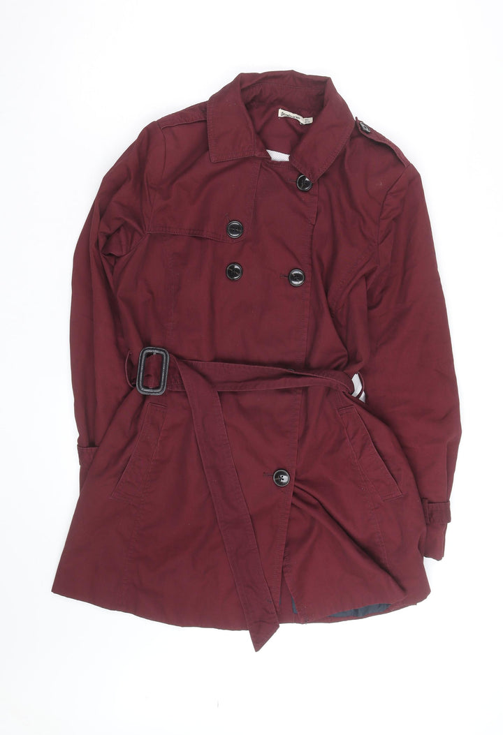 Stradivarius Women's Red Cotton Trench Coat L Belted Classic