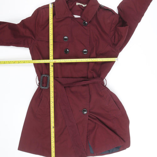 Stradivarius Women's Red Cotton Trench Coat L Belted Classic