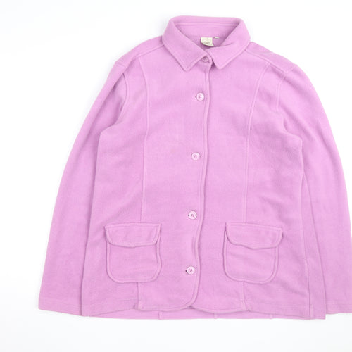 Cotton Traders Women Pink Fleece Cardigan Size 10 Collared Long Sleeve