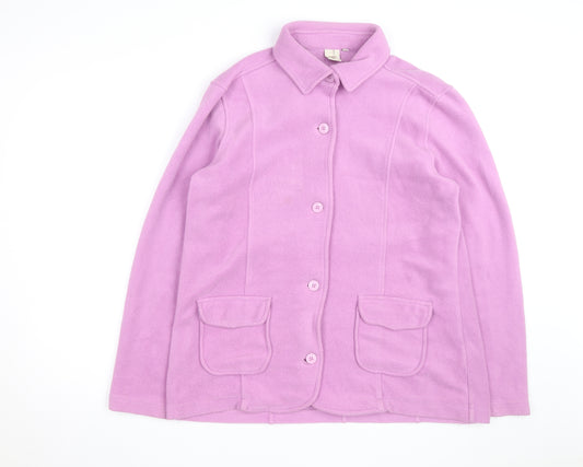 Cotton Traders Women Pink Fleece Cardigan Size 10 Collared Long Sleeve