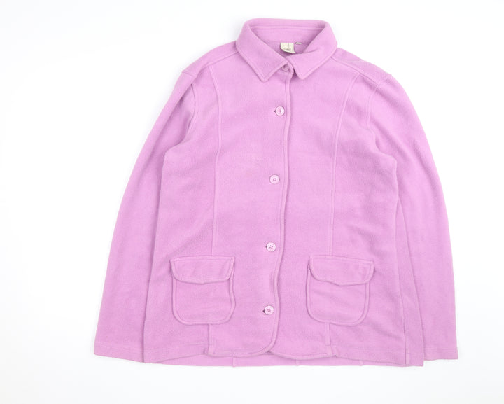 Cotton Traders Women Pink Fleece Cardigan Size 10 Collared Long Sleeve