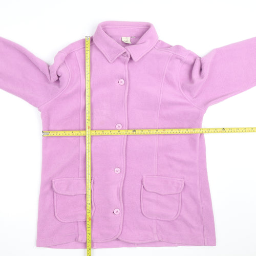 Cotton Traders Women Pink Fleece Cardigan Size 10 Collared Long Sleeve