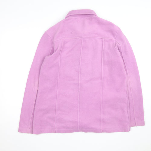 Cotton Traders Women Pink Fleece Cardigan Size 10 Collared Long Sleeve