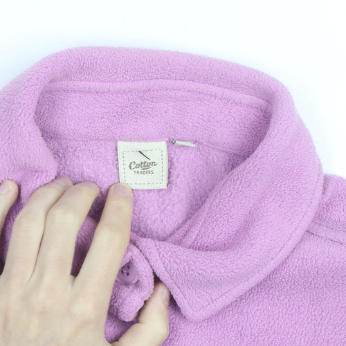 Cotton Traders Women Pink Fleece Cardigan Size 10 Collared Long Sleeve