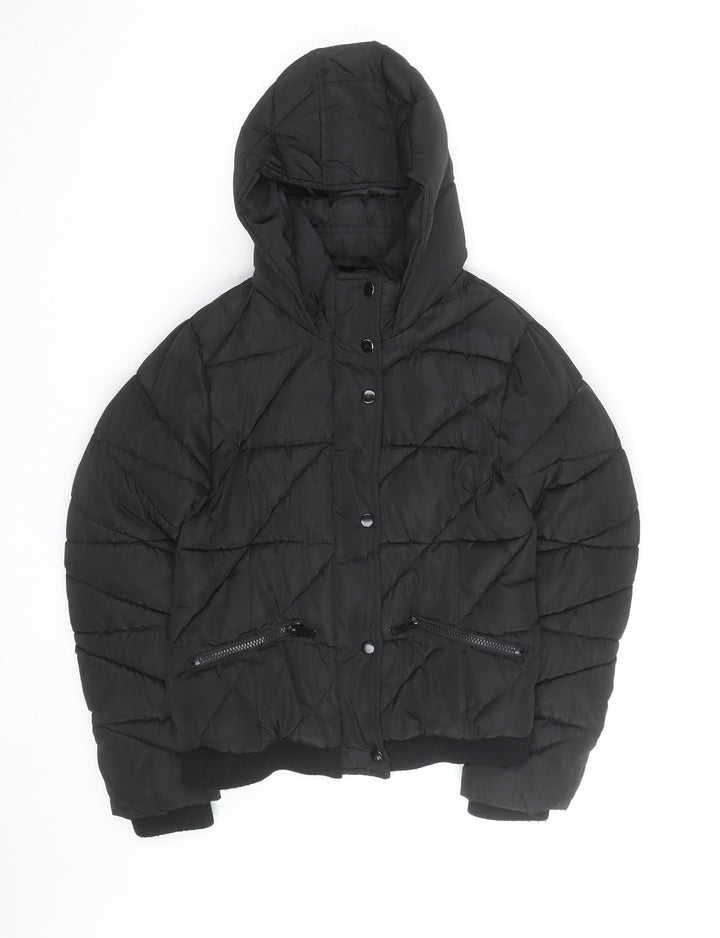 New Look Boys Black Hooded Puffer Jacket 15-16 Years Winter Quilted Coat