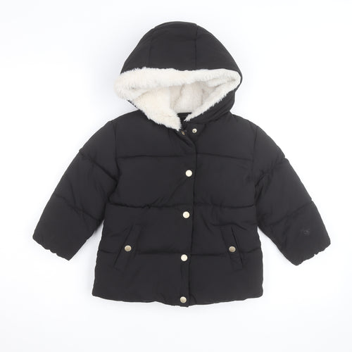 Mango Girls Black Hooded Puffer Jacket 3-4 Years Winter Quilted Coat