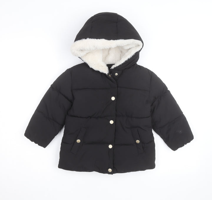 Mango Girls Black Hooded Puffer Jacket 3-4 Years Winter Quilted Coat