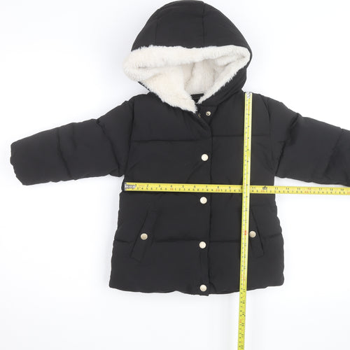 Mango Girls Black Hooded Puffer Jacket 3-4 Years Winter Quilted Coat