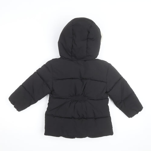 Mango Girls Black Hooded Puffer Jacket 3-4 Years Winter Quilted Coat
