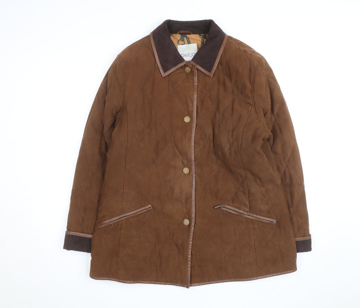 Gelco Men's Brown Quilted Mid-Length Coat Lined Casual Jacket Size L