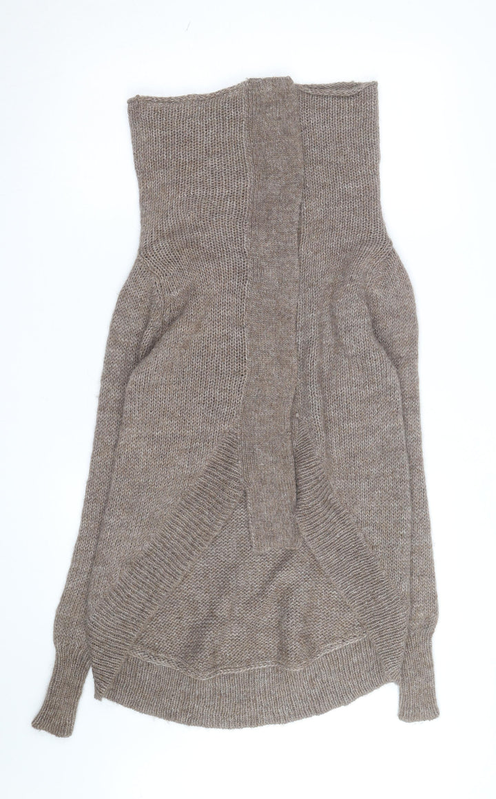AllSaints Women Beige Chunky Roll Neck Wool Blend Cardigan M