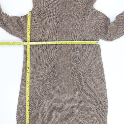 AllSaints Women Beige Chunky Roll Neck Wool Blend Cardigan M
