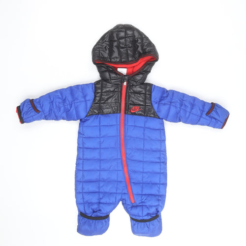 Nike Unisex Baby Blue Puffer Snowsuit 0-3 Months Hooded Winter Suit
