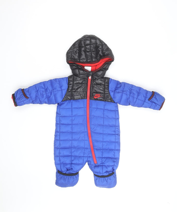 Nike Unisex Baby Blue Puffer Snowsuit 0-3 Months Hooded Winter Suit