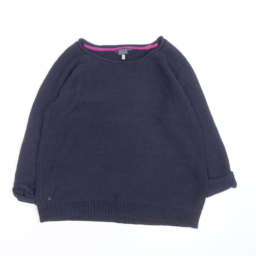Joules Women's Blue Cotton Crew Neck Knit Jumper Size 12