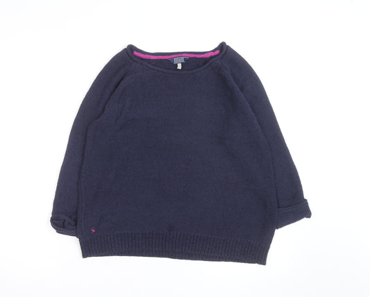 Joules Women's Blue Cotton Crew Neck Knit Jumper Size 12