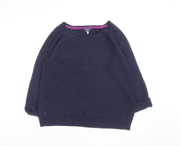 Joules Women's Blue Cotton Crew Neck Knit Jumper Size 12