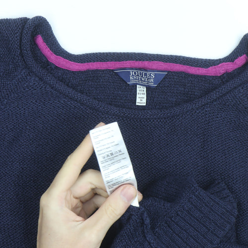 Joules Women's Blue Cotton Crew Neck Knit Jumper Size 12