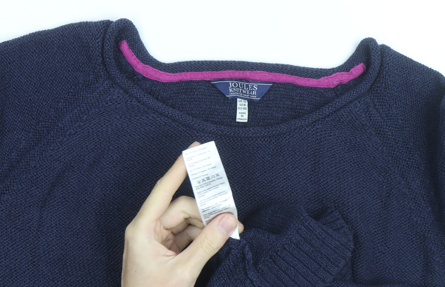 Joules Women's Blue Cotton Crew Neck Knit Jumper Size 12