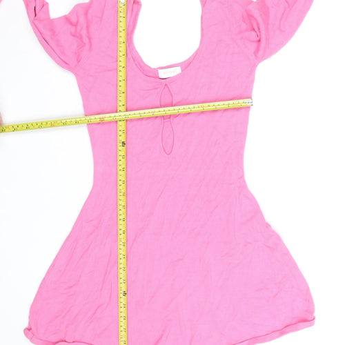 Meshki Women Pink Fit & Flare Knit Dress Size S Casual Party