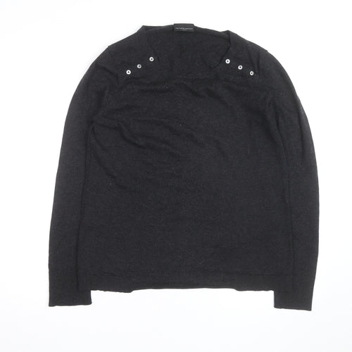 The White Company Women’s Black Wool Button Shoulder Jumper Size L